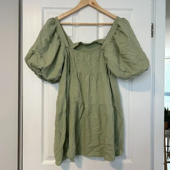Linen Look Puff Sleeve Smock Mini Dress - Picture 5 of 6